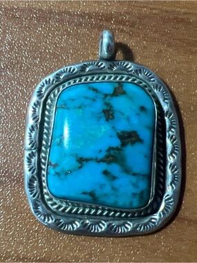 Vintage Navajo  .925 Sterling Silver Large Southwestern Turquoise Pendant 15.9g